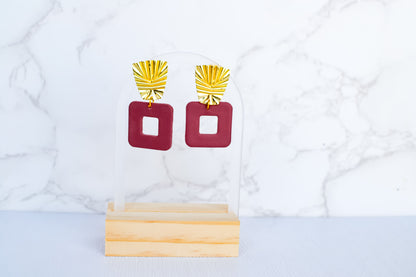 Grace Gold Statement Earrings | Burgundy