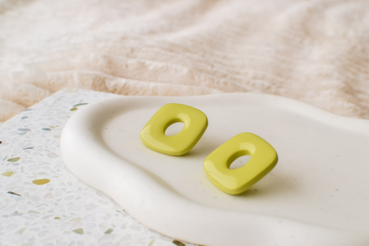 Glossy Geometric Studs | Lime Green