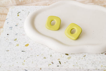 Glossy Geometric Studs | Lime Green