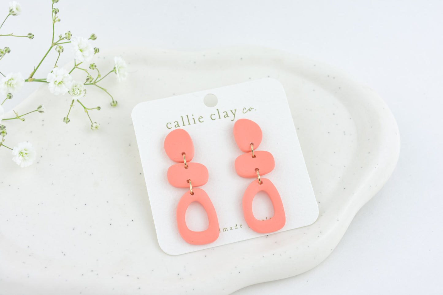 Cleo Clay Statement Earrings in Coral