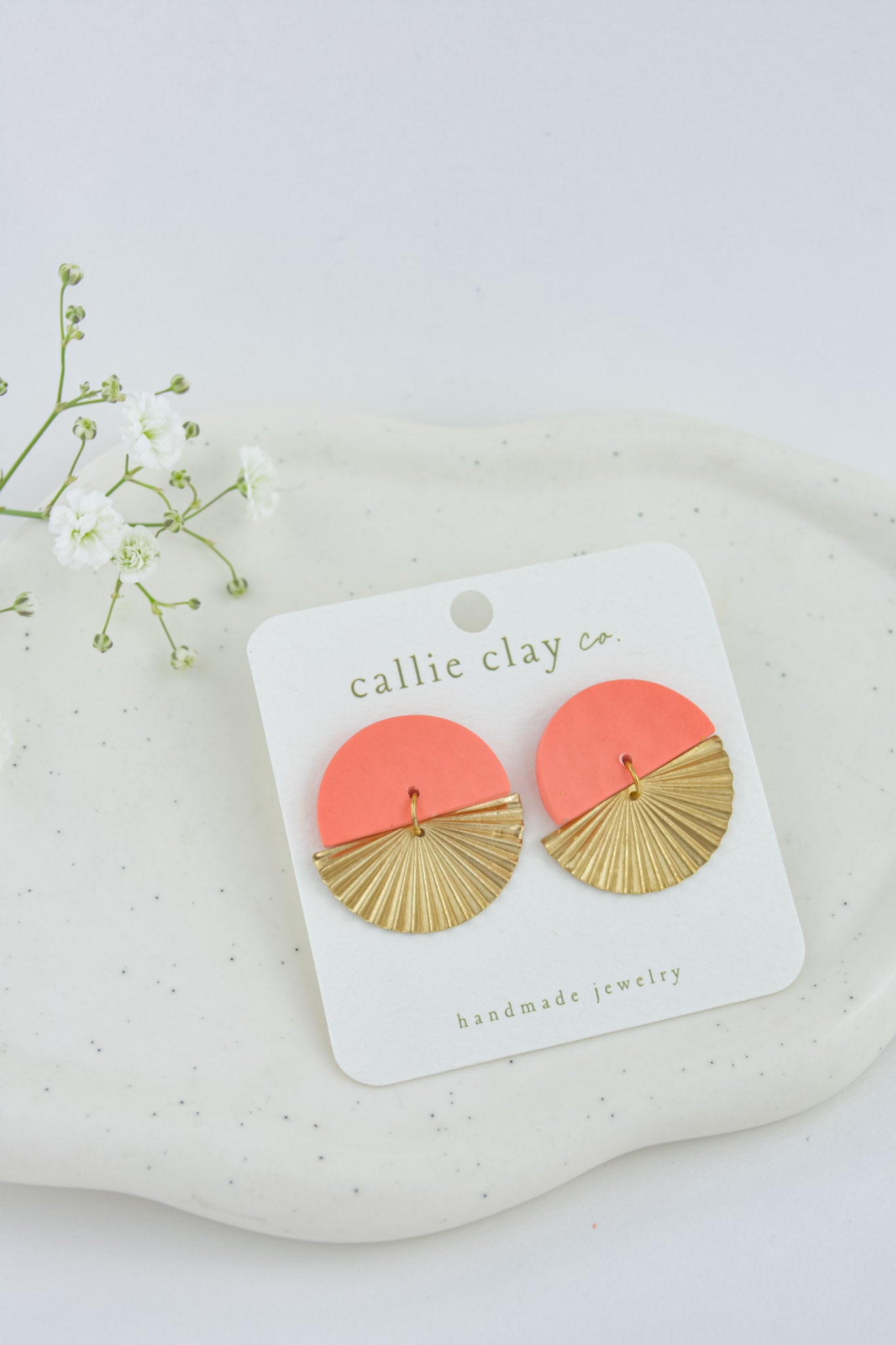 Cleo Clay Statement Earrings in Coral