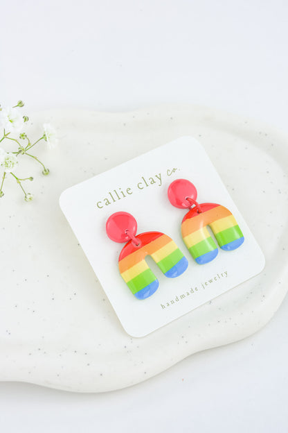 Rainbow Clay Statement Earrings | Glossy Arch Earrings