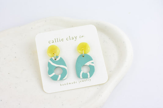 Soleil Dangles | Green Chartreuse & Teal Swirls