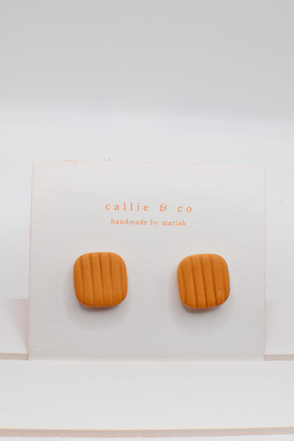 Modern Minimalist Studs| textured lined orange