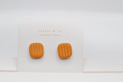 Modern Minimalist Studs| textured lined orange