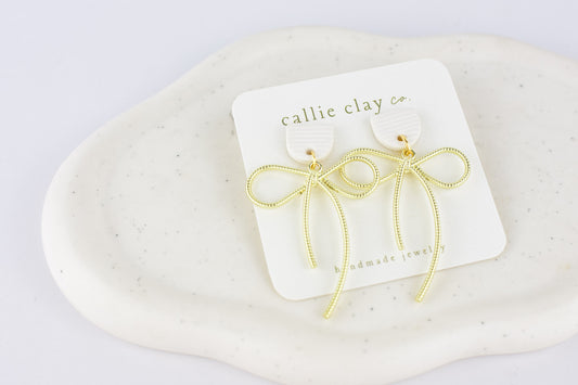 Lilly Bow Earrings | Gold & White