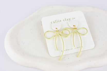 Lilly Bow Earrings | Gold & White