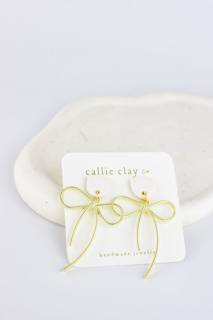 Lilly Bow Earrings | Gold & White