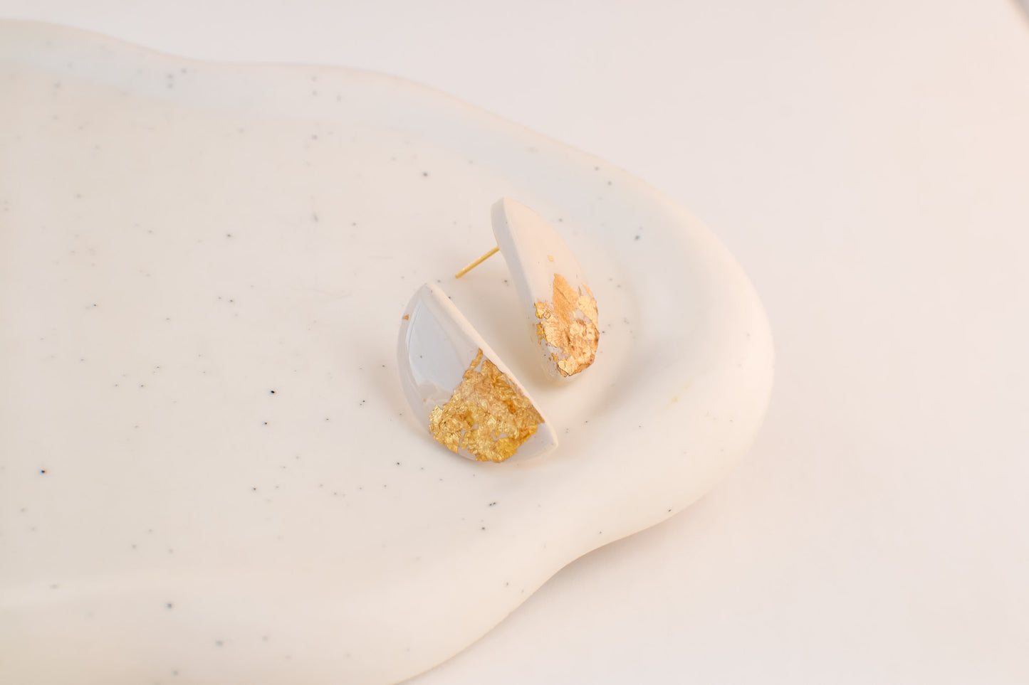 Speckled Gold Studs | White