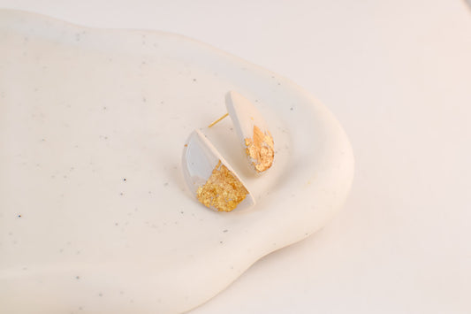 Speckled Gold Studs | White