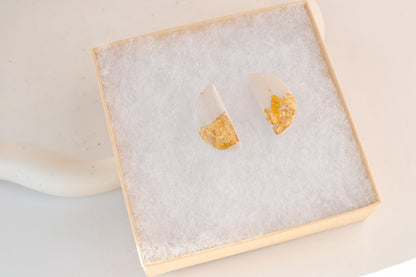 Speckled Gold Studs | White