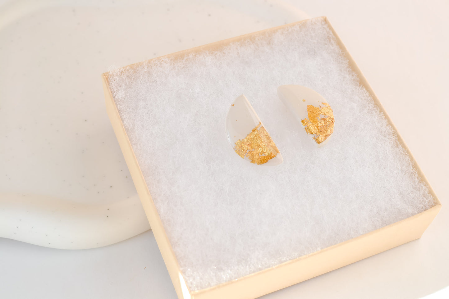 Speckled Gold Studs | White