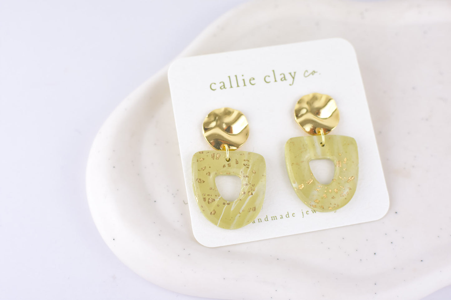 Grace Dangles | Green & Gold Speckles