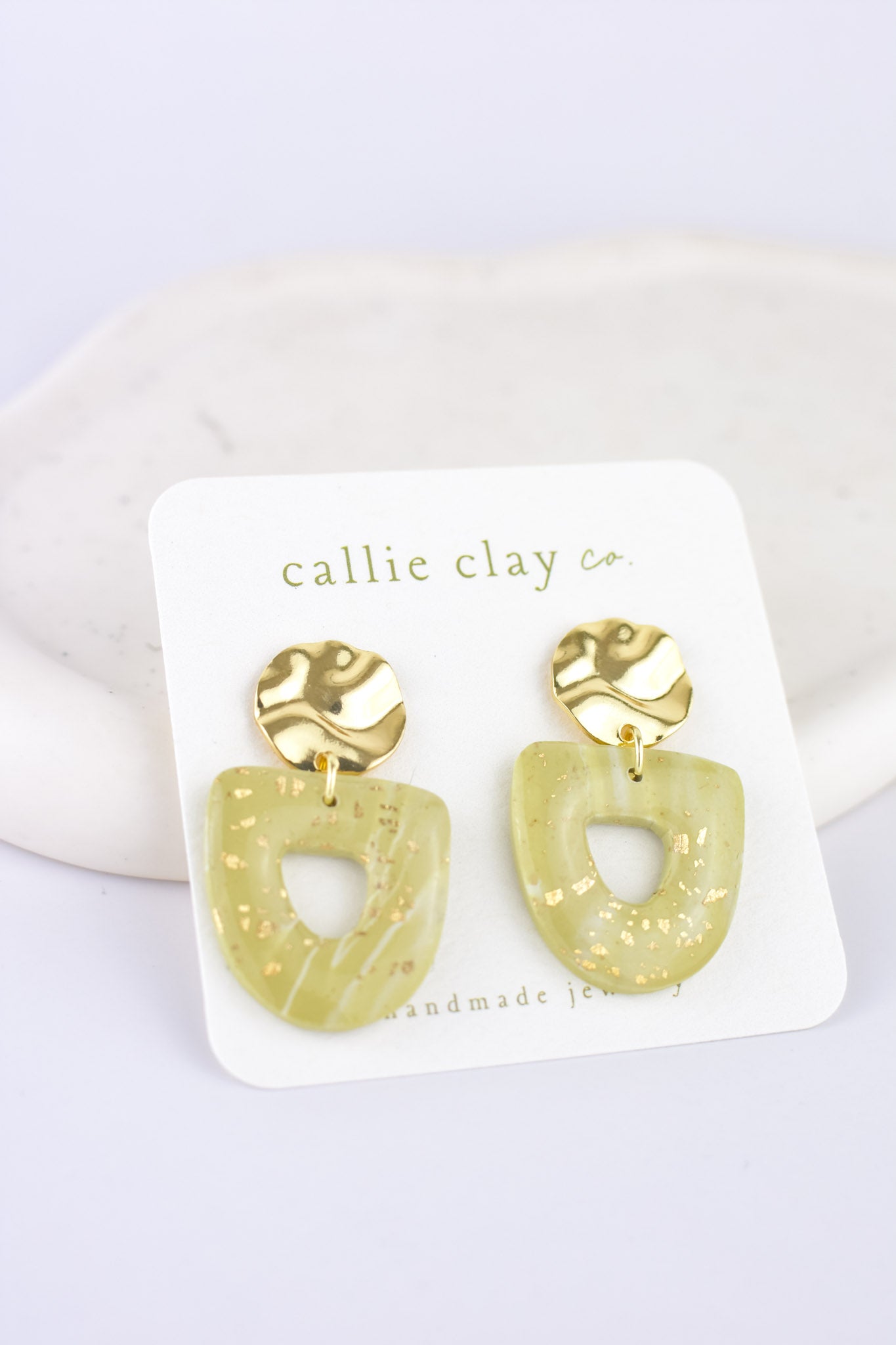 Grace Dangles | Green & Gold Speckles