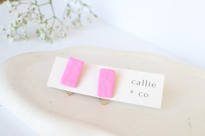 *Clip on* Textured Pink Clay Studs | Non Pierced Clip On Earrings For Women | Titanium Posts