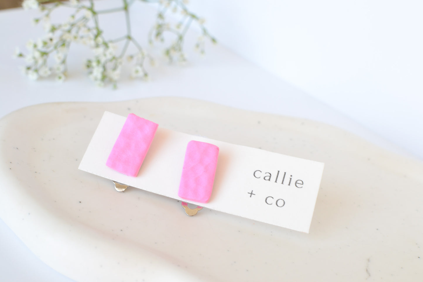 *Clip on* Textured Pink Clay Studs | Non Pierced Clip On Earrings For Women | Titanium Posts