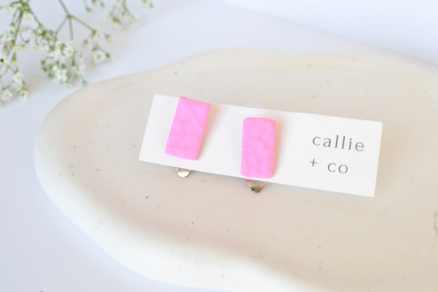 *Clip on* Textured Pink Clay Studs | Non Pierced Clip On Earrings For Women | Titanium Posts