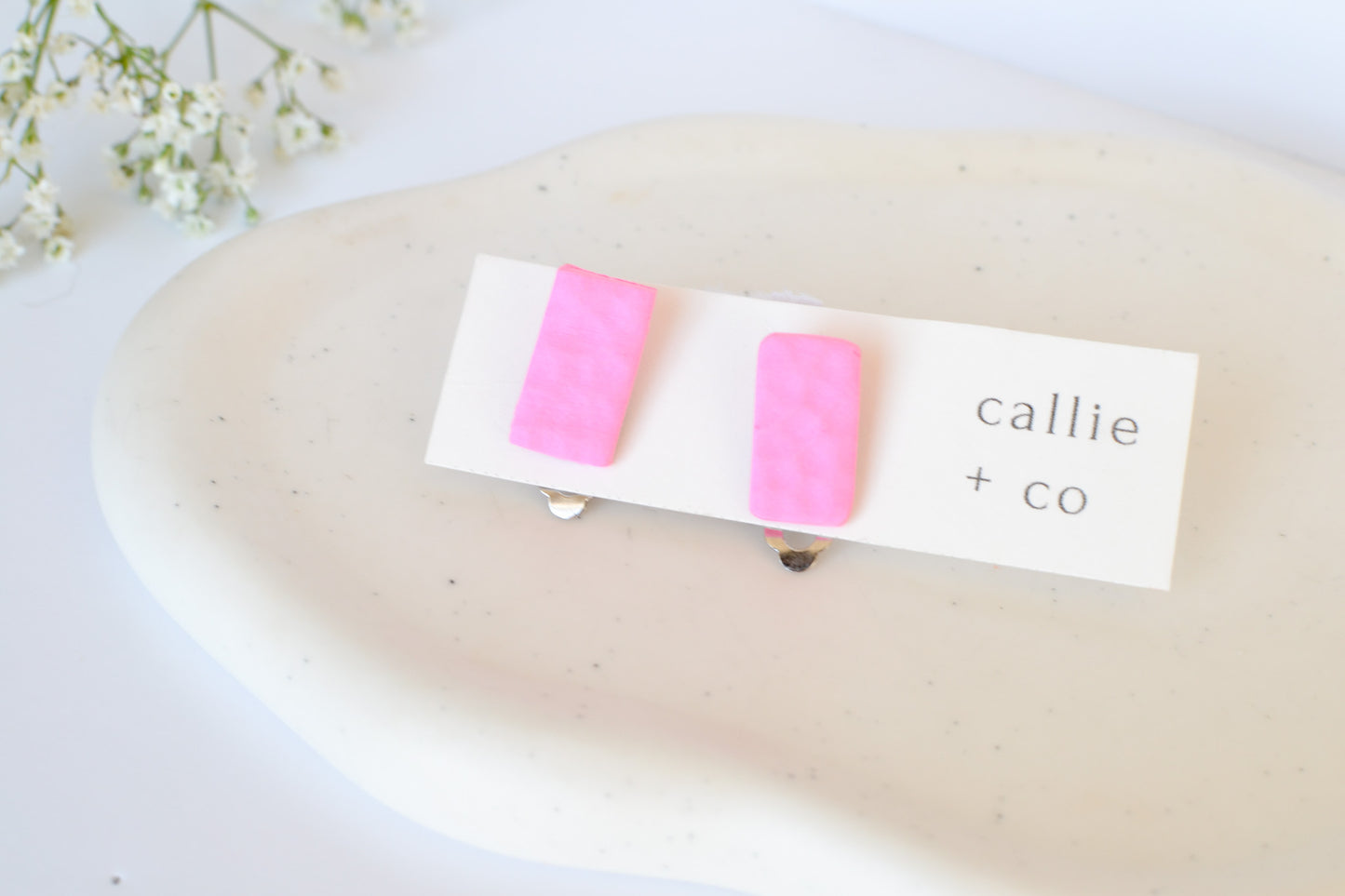 *Clip on* Textured Pink Clay Studs | Non Pierced Clip On Earrings For Women | Titanium Posts