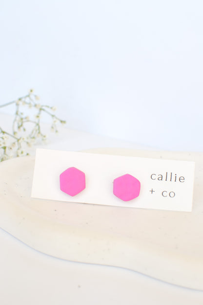 * Clip on * Textured Pink Clay Stud Earrings | Non Pierced Clip On Earrings For Women | Titanium Posts