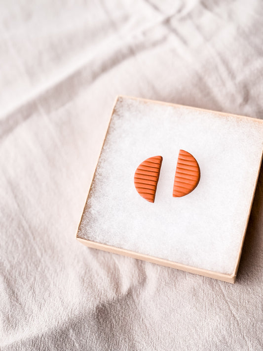 Textured Crescent Studs  |  Terracotta