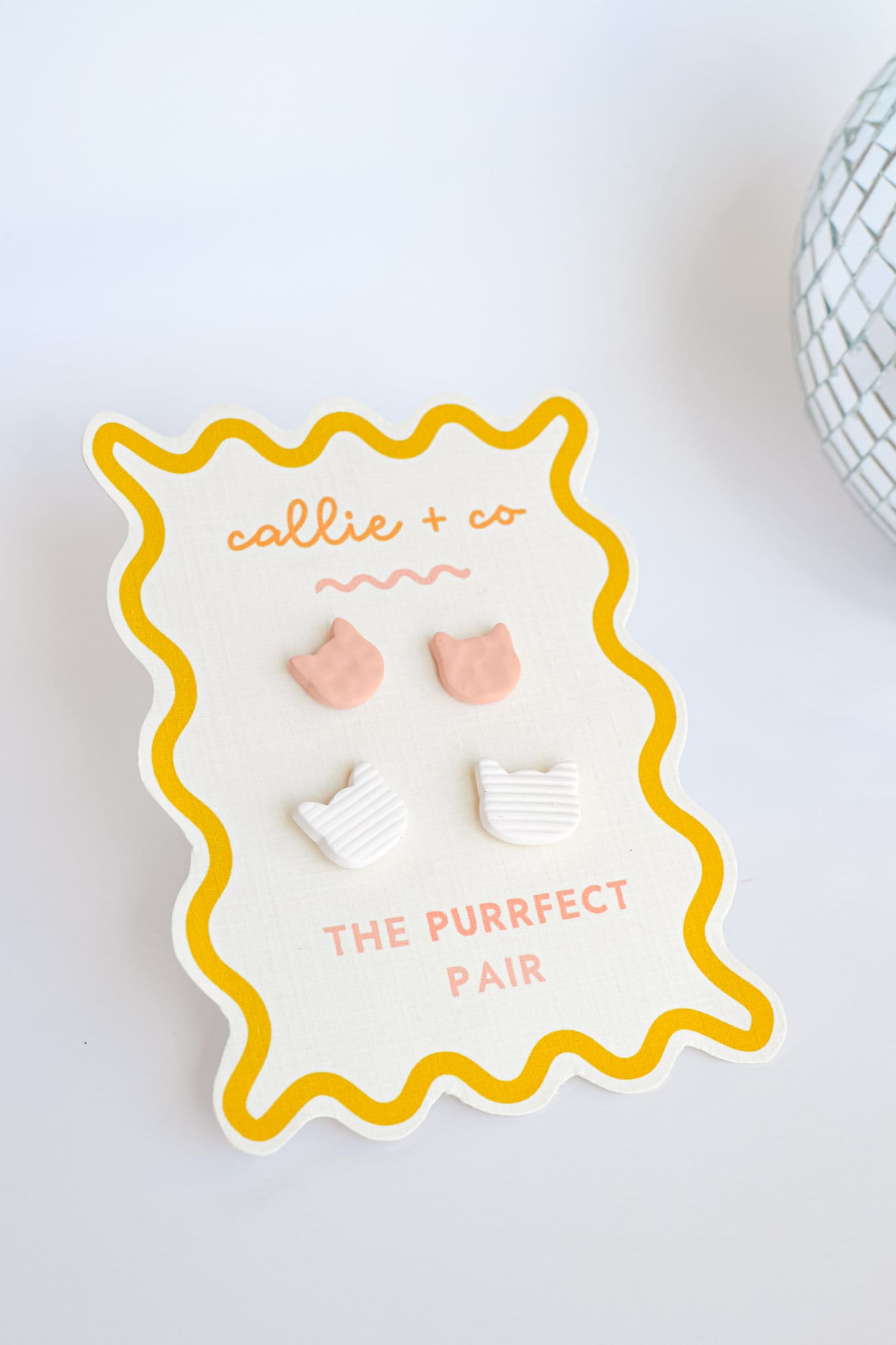 Cat Stud Earring Set | White + Pink