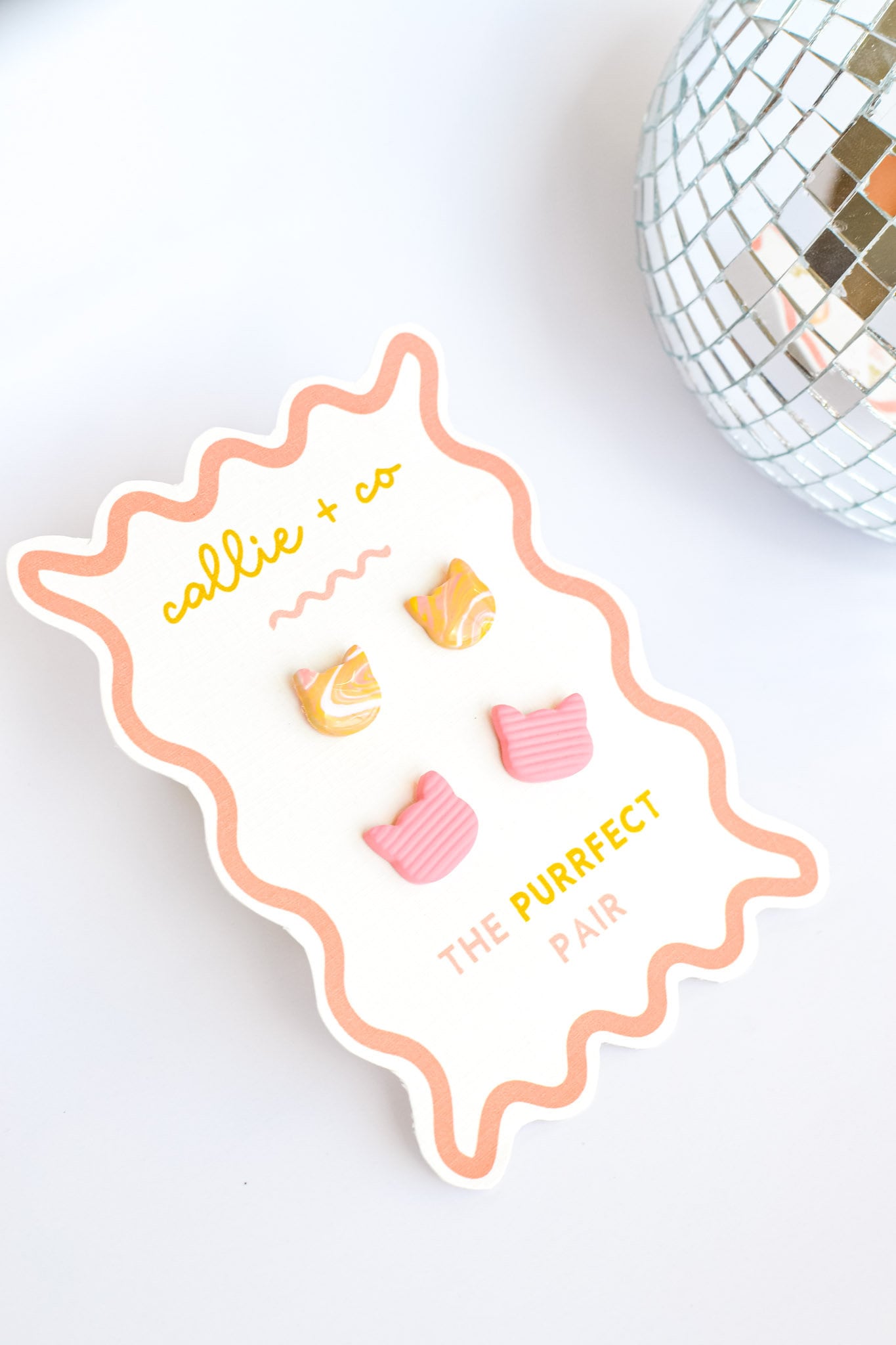 Cat Stud Earring Set | Orange & Pink