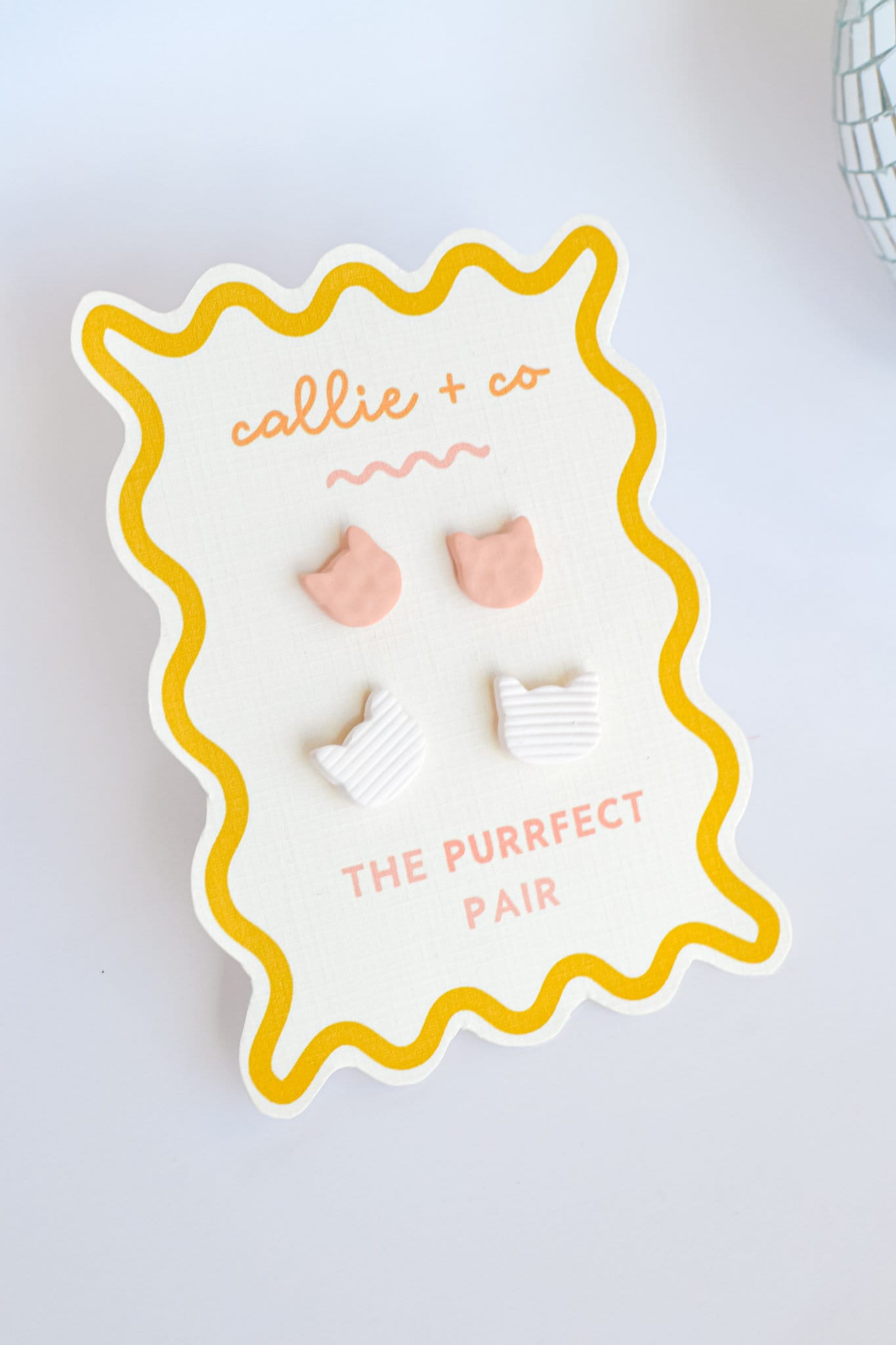 Cat Stud Earring Set | White + Pink