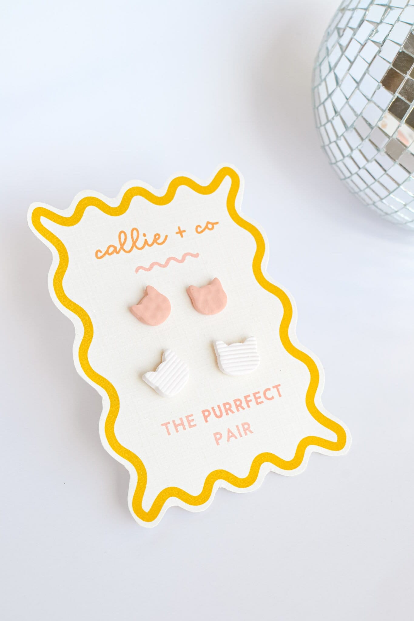 Cat Stud Earring Set | White + Pink