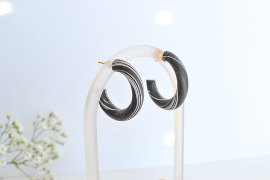 Medium Marbled Polymer Clay Hoops, Hypoallergenic Titanium Posts, Lightweight, Handmade Statement Earrings, Gift For Her