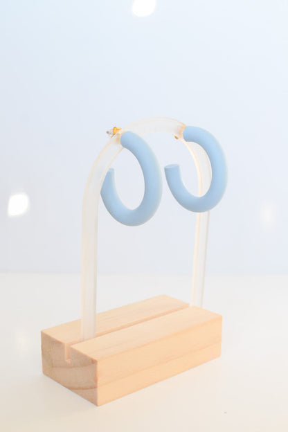 Medium Blue Polymer Clay Hoops, Hypoallergenic Titanium Posts, Lightweight, Handmade Statement Earrings, Gift For Her