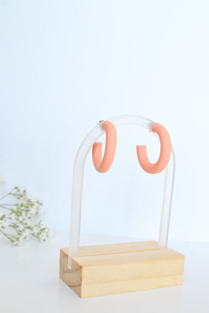 Medium Polymer Clay Hoops in Coral, Hypoallergenic Titanium Posts, Lightweight, Handmade Statement Earrings, Gift For Her