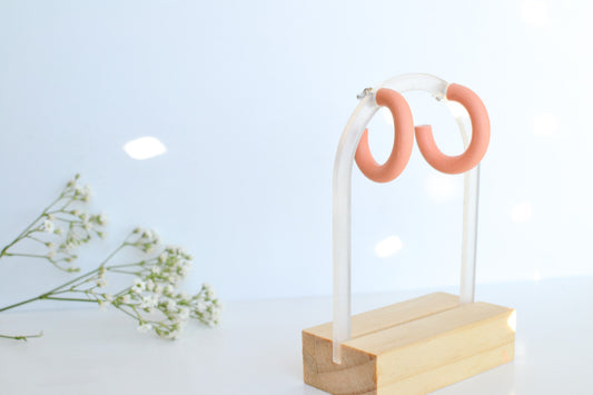 Medium Polymer Clay Hoops in Coral, Hypoallergenic Titanium Posts, Lightweight, Handmade Statement Earrings, Gift For Her