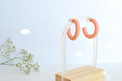 Medium Polymer Clay Hoops in Coral, Hypoallergenic Titanium Posts, Lightweight, Handmade Statement Earrings, Gift For Her