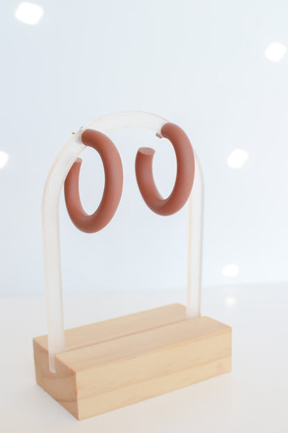 Medium Polymer Clay Hoops, Sienna, Hypoallergenic Titanium Posts, Lightweight, Handmade Statement Earrings, Gift For Her