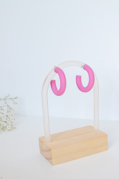 Medium Polymer Clay Hoops, Fuscia, Hypoallergenic Titanium Posts, Lightweight, Handmade Statement Earrings, Gift For Her