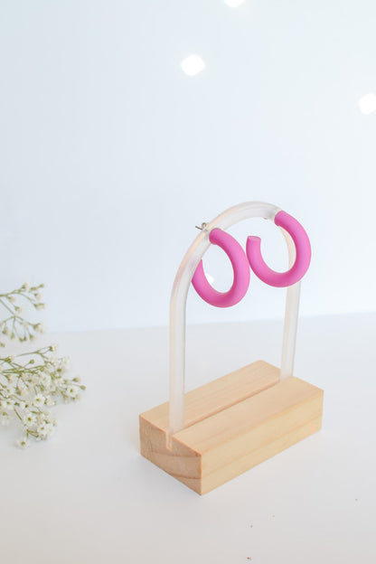 Medium Polymer Clay Hoops, Fuscia, Hypoallergenic Titanium Posts, Lightweight, Handmade Statement Earrings, Gift For Her