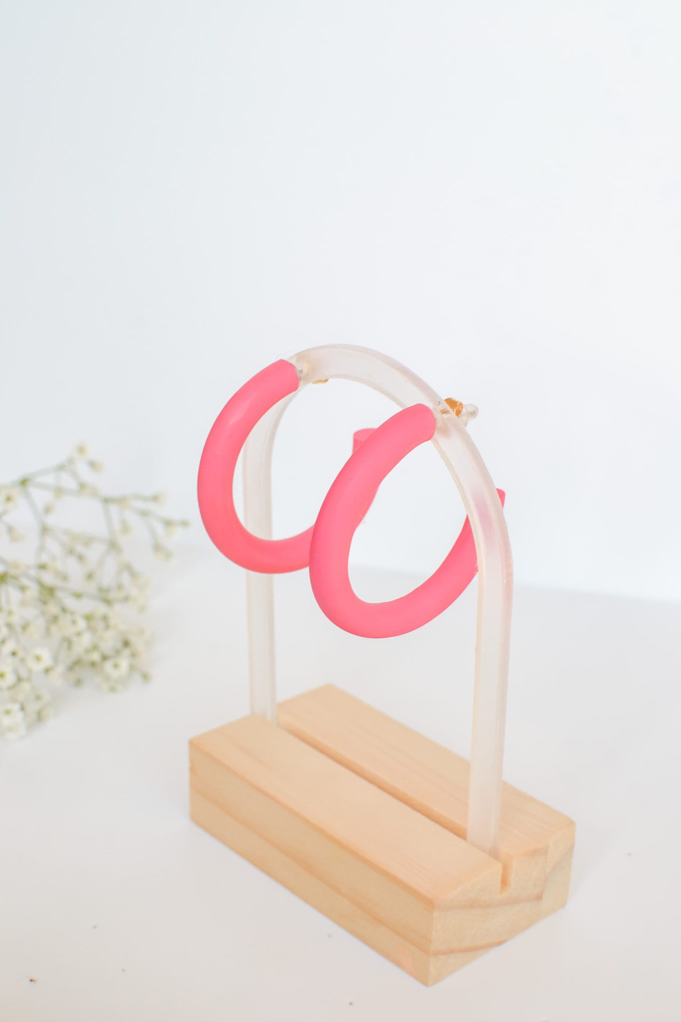 Barbie Pink Polymer Clay Hoops, Hypoallergenic Titanium Posts, Lightweight, Handmade Statement Earrings, Gift For Her