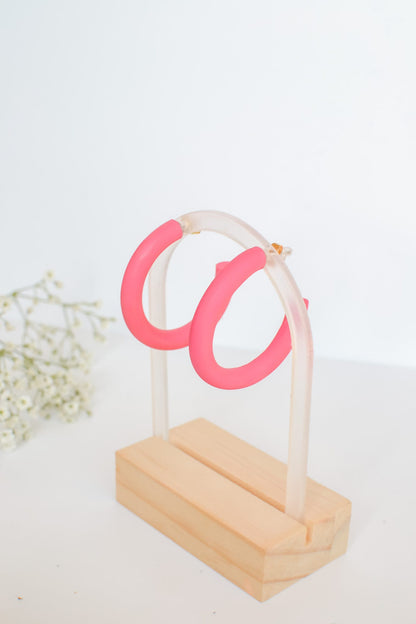 Barbie Pink Polymer Clay Hoops, Hypoallergenic Titanium Posts, Lightweight, Handmade Statement Earrings, Gift For Her