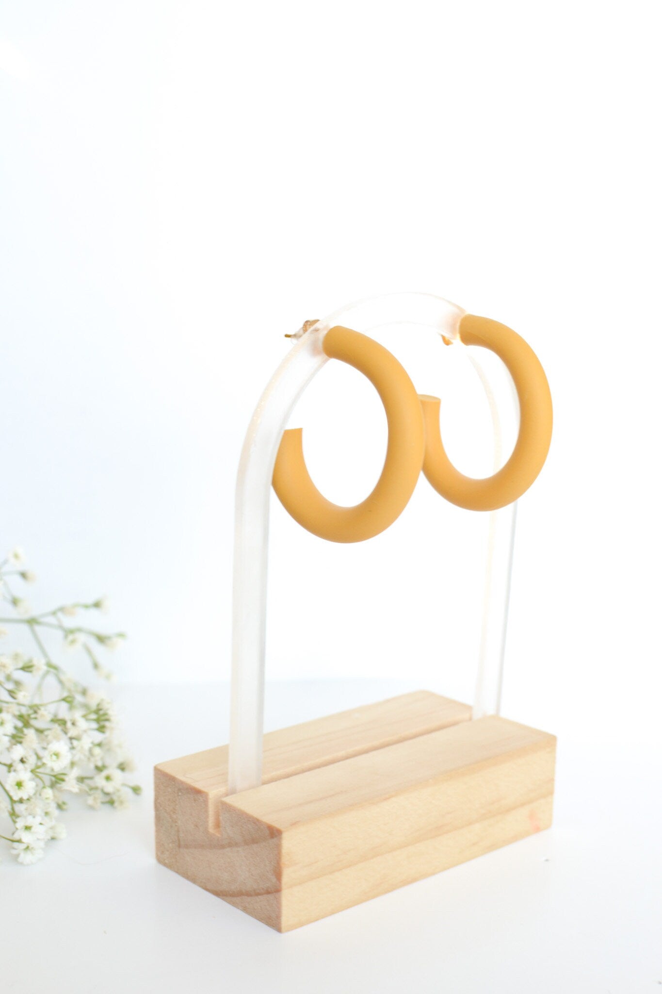 Mustard Yellow Polymer Clay Hoops, Hypoallergenic Titanium Posts, Lightweight, Handmade Statement Earrings, Gift For Her