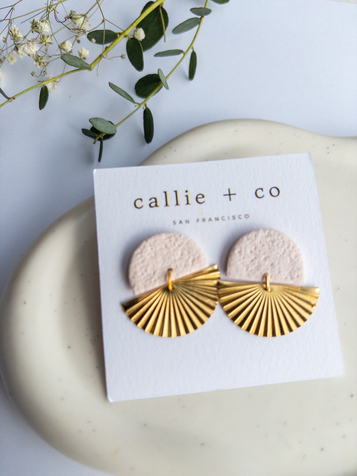 Sunburst Clay Earrings in Ivory, Hypoallergenic Titanium Posts, Lightweight, Handmade Statement Earrings, Gift For Her