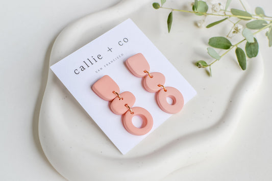 Cleo Clay Statement Earrings in Blush, Hypoallergenic Titanium Posts, Lightweight, Handmade Statement Earrings, Gift For Her