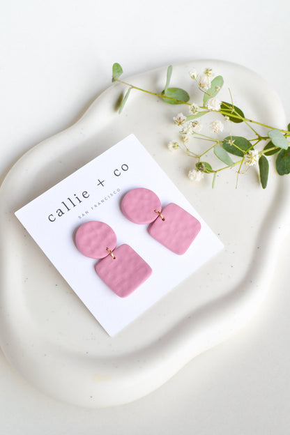 Juni Textured Clay Earrings in Blush, Modern Earrings, Hypoallergenic Titanium Posts, Lightweight, Handmade Statement Earrings, Gift For Her