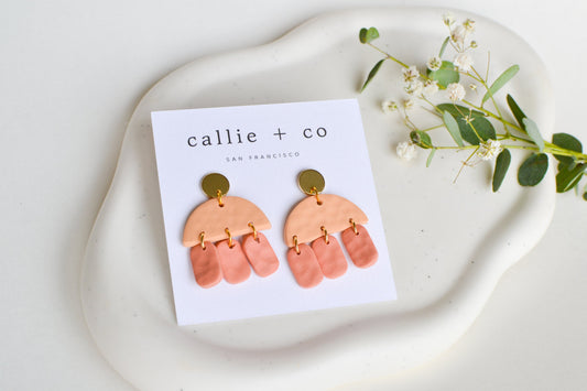 Marigold Statement Clay Earrings, Pink & Orange, Hypoallergenic Titanium Posts, Lightweight, Handmade Modern Unique Earrings, Gift For Her