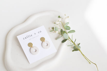 Rosie Statement Earrings in Ivory, Handmade Clay Earrings, Minimalist Modern, Hypoallergenic Titanium Posts, Gold