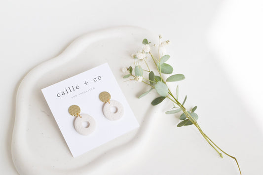 Rosie Statement Earrings in Ivory, Handmade Clay Earrings, Minimalist Modern, Hypoallergenic Titanium Posts, Gold