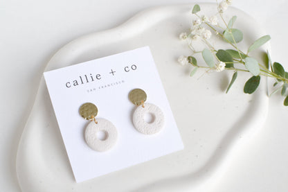 Rosie Statement Earrings in Ivory, Handmade Clay Earrings, Minimalist Modern, Hypoallergenic Titanium Posts, Gold