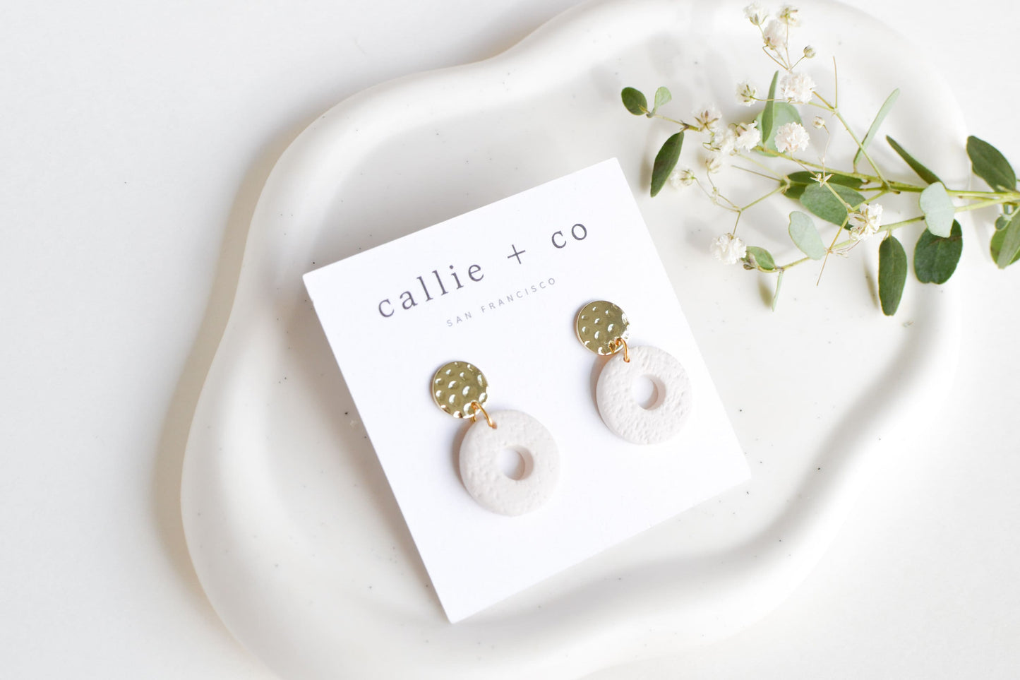 Rosie Statement Earrings in Ivory, Handmade Clay Earrings, Minimalist Modern, Hypoallergenic Titanium Posts, Gold