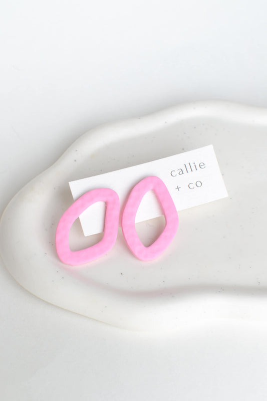 Oversized Textured Studs in Barbie Pink, Polymer Clay Earrings, Hypoallergenic Titanium Posts, Lightweight, Handmade Modern Unique Earrings