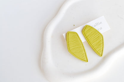 Dagg Textured Studs in Green Chartreuse, Polymer Clay Earrings, Hypoallergenic Titanium Posts, Lightweight, Handmade Modern Unique Earrings