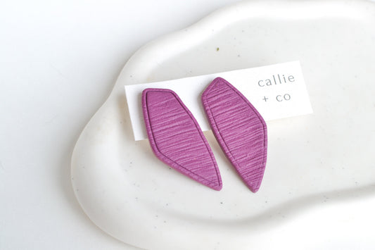 Dagg Textured Studs in Plum, Polymer Clay Earrings, Hypoallergenic Titanium Posts, Lightweight, Handmade Modern Unique Earrings